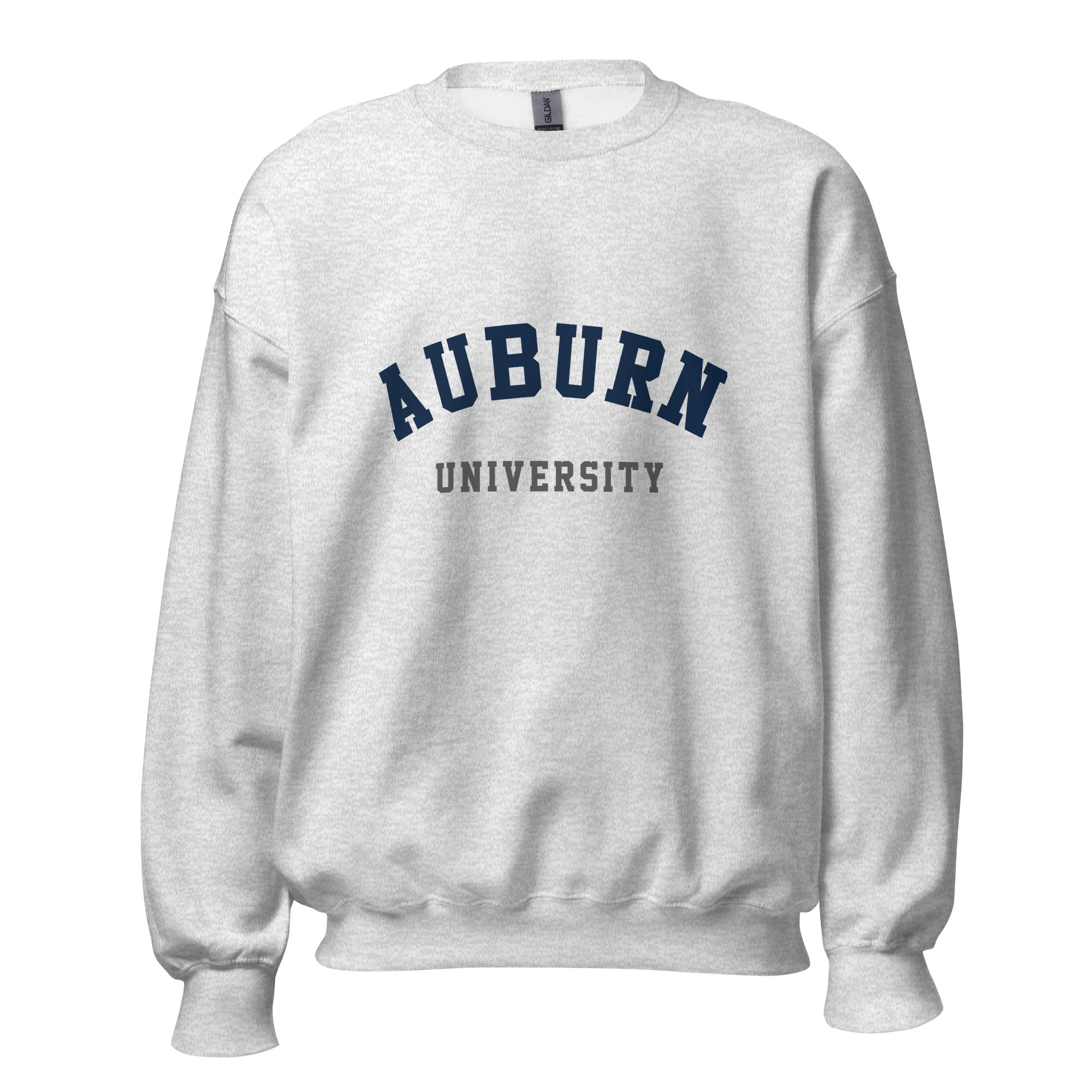 Unisex black sweatshirt featuring Auburn University logo printed across the front chest