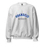 Unisex black sweatshirt featuring Brandeis University logo printed across the front chest