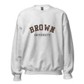 Unisex black sweatshirt featuring Brown University logo printed across the front chest