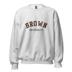 Unisex black sweatshirt featuring Brown University logo printed across the front chest