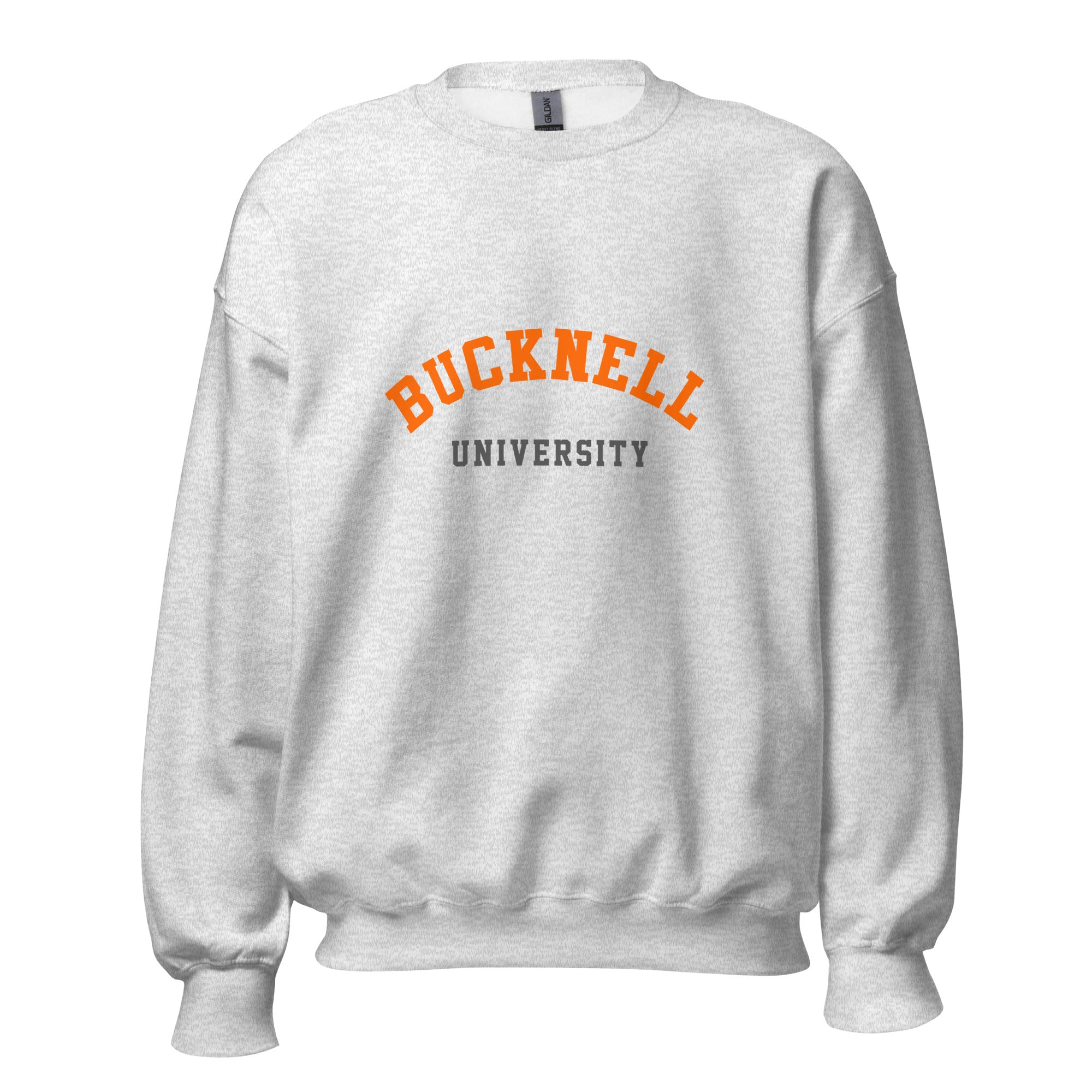 Unisex black sweatshirt featuring Bucknell University logo printed across the front chest