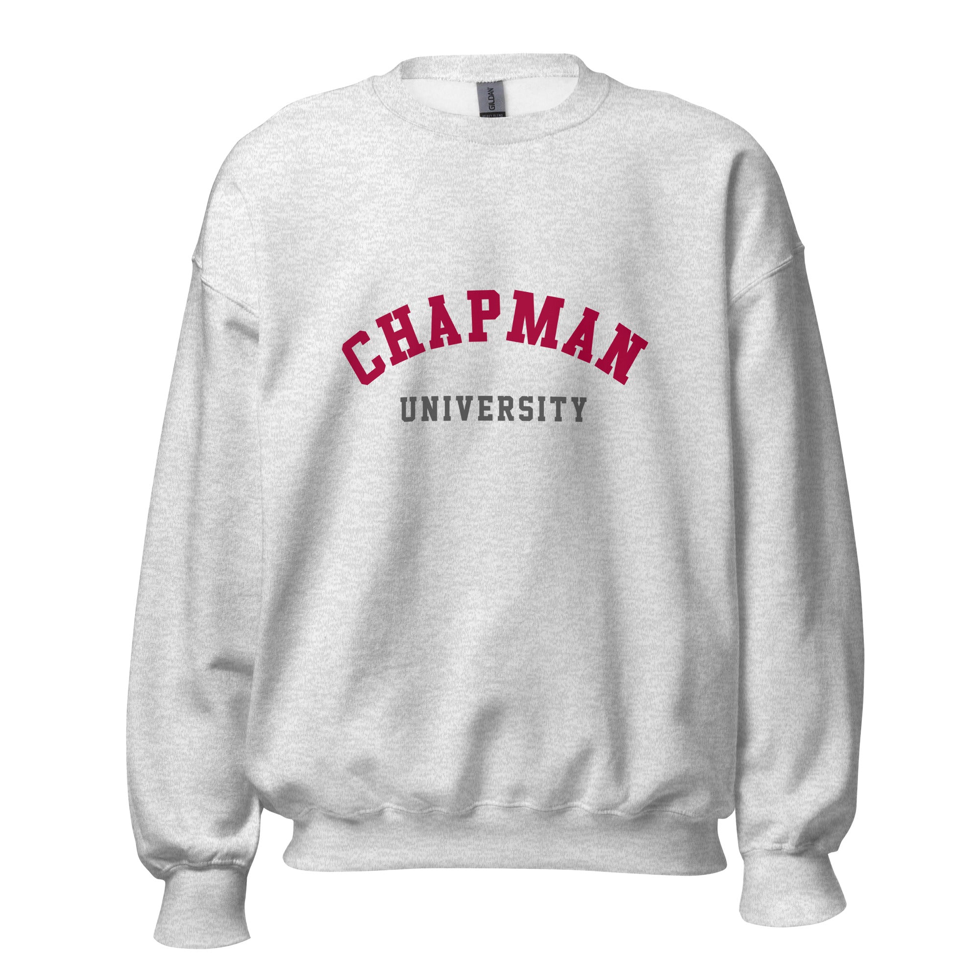 Unisex black sweatshirt featuring Chapman University logo printed across the front chest