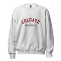 Unisex black sweatshirt featuring Colgate University logo printed across the front chest