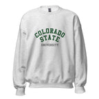 Unisex black sweatshirt featuring Colorado State University logo printed across the front chest