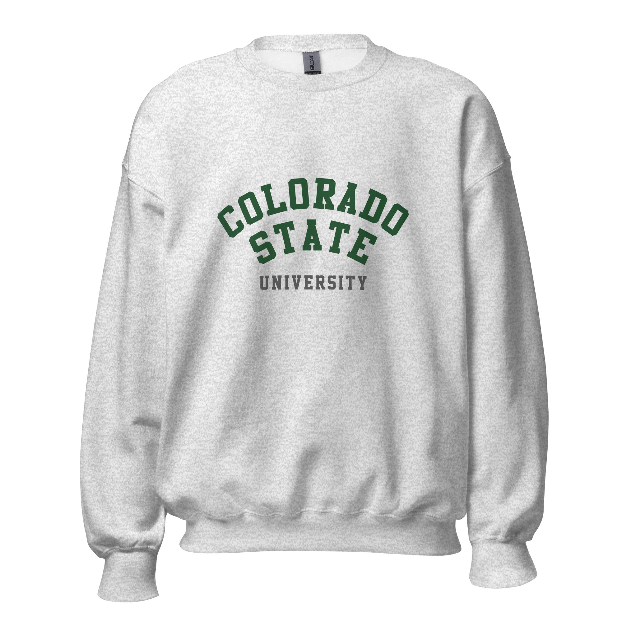 Unisex black sweatshirt featuring Colorado State University logo printed across the front chest