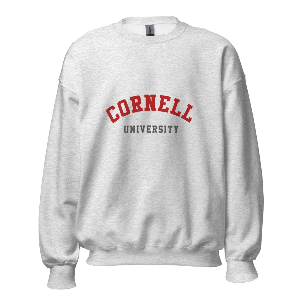 Unisex black sweatshirt featuring Cornell University logo printed across the front chest