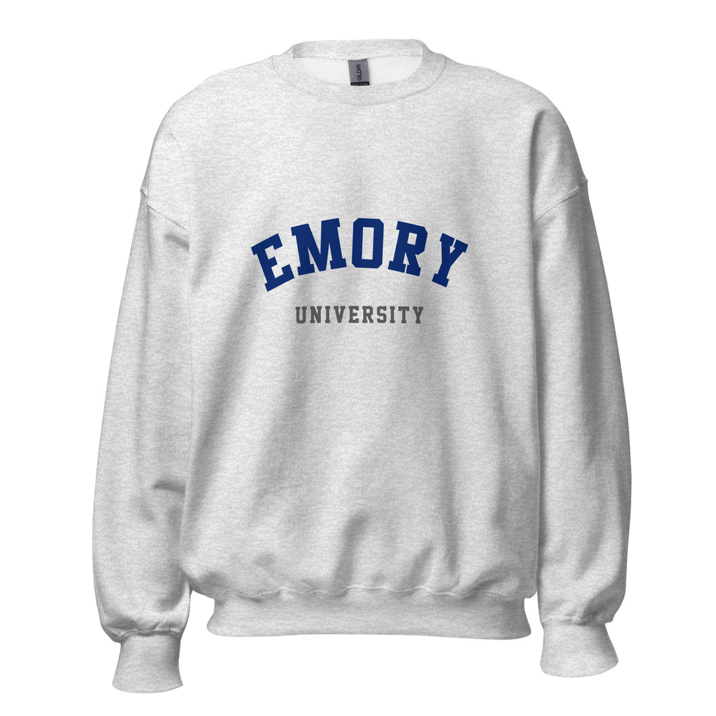 Unisex black sweatshirt featuring Emory University logo printed across the front chest
