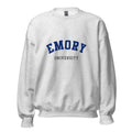 Unisex black sweatshirt featuring Emory University logo printed across the front chest