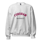 Unisex black sweatshirt featuring Fordham University logo printed across the front chest