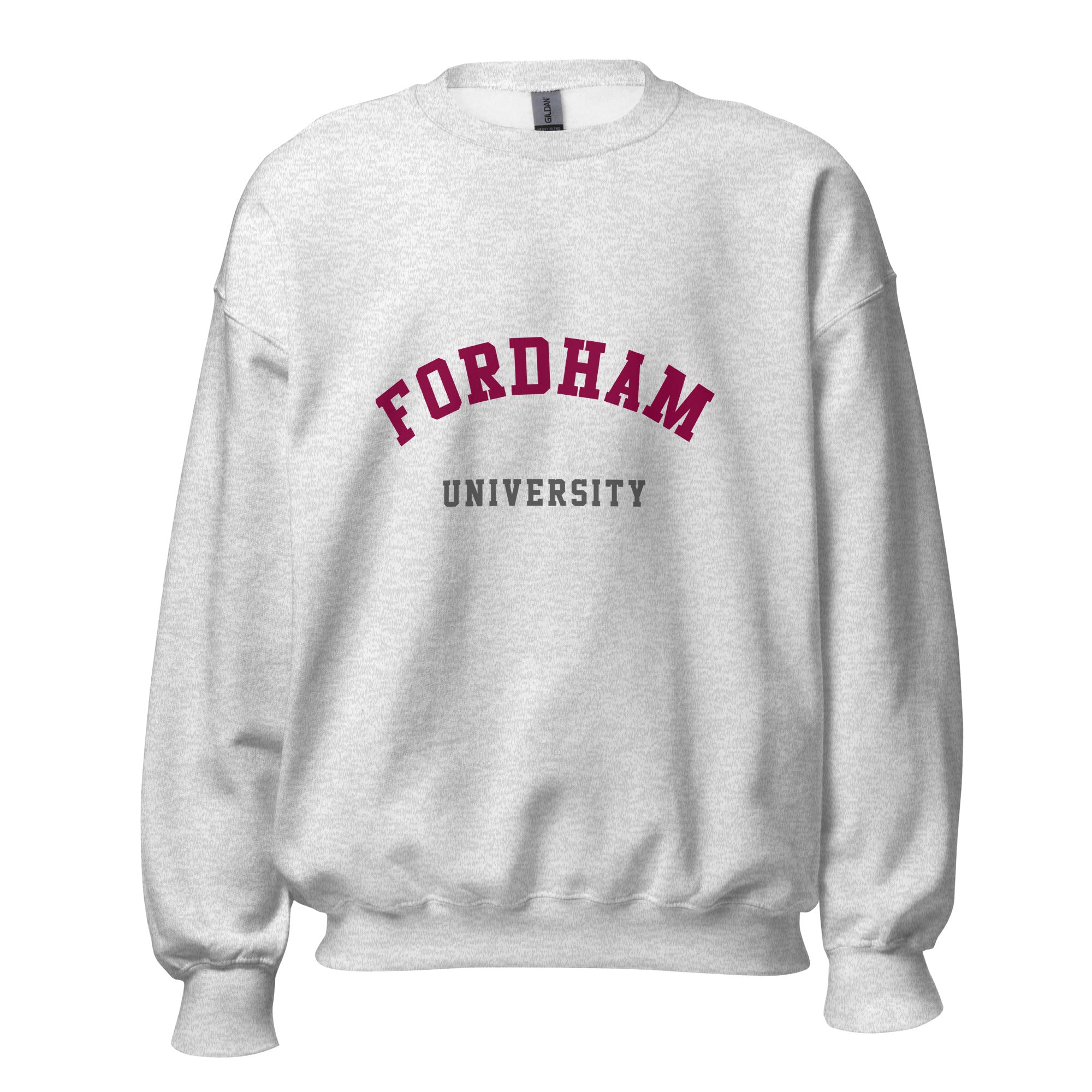 Unisex black sweatshirt featuring Fordham University logo printed across the front chest