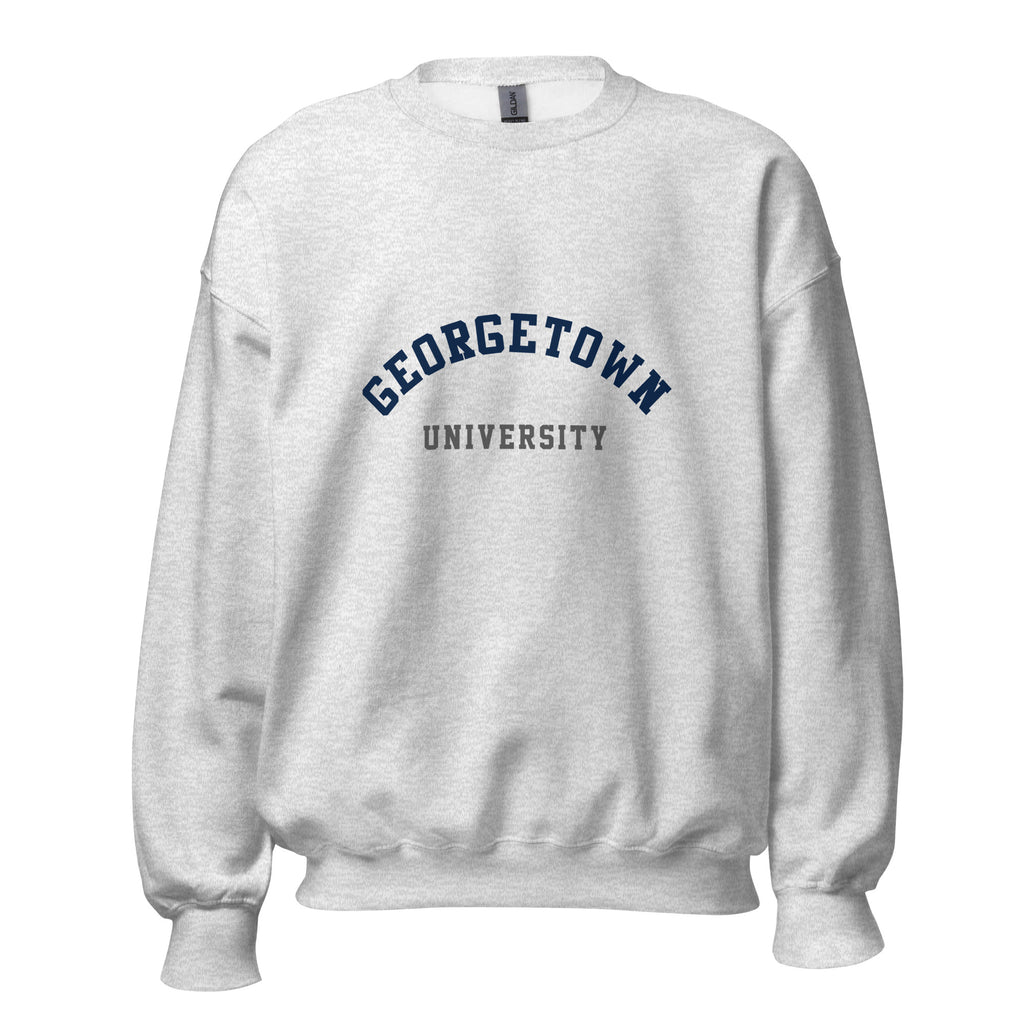 Unisex black sweatshirt featuring Georgetown University logo printed across the front chest