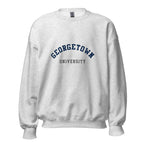 Unisex black sweatshirt featuring Georgetown University logo printed across the front chest