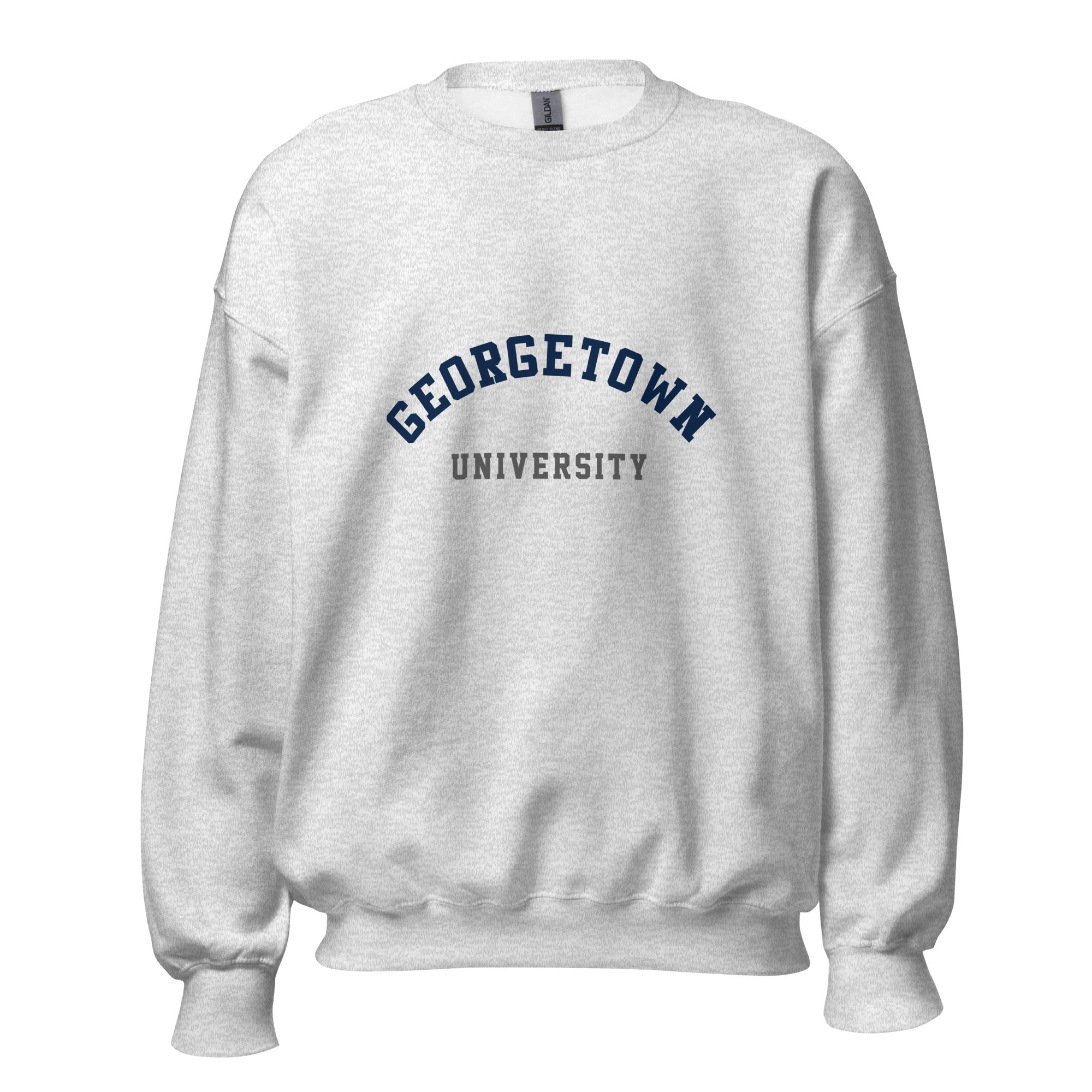 Unisex black sweatshirt featuring Georgetown University logo printed across the front chest