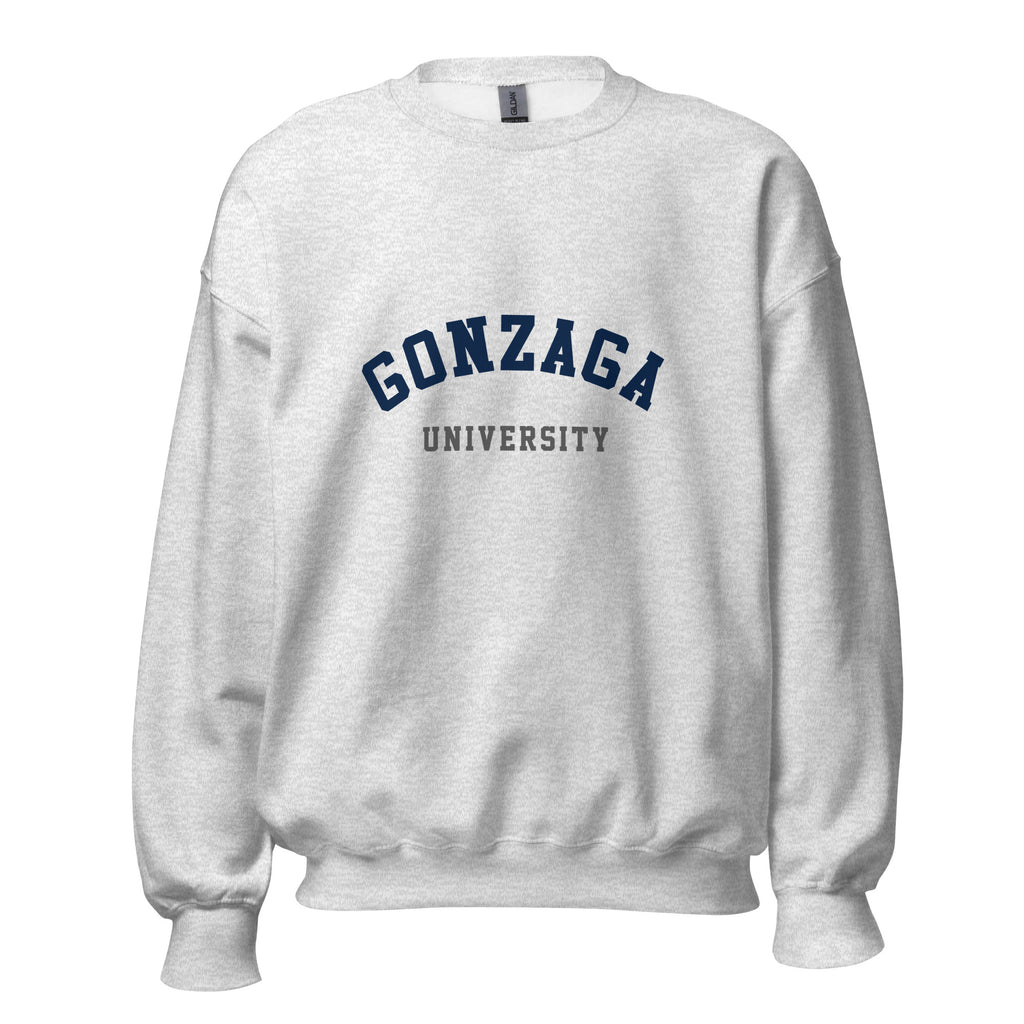 Unisex black sweatshirt featuring Gonzaga University logo printed across the front chest