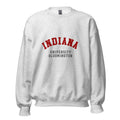 Unisex black sweatshirt featuring Indiana University Bloomington logo printed across the front chest