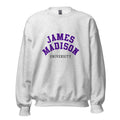 Unisex black sweatshirt featuring James Madison University logo printed across the front chest