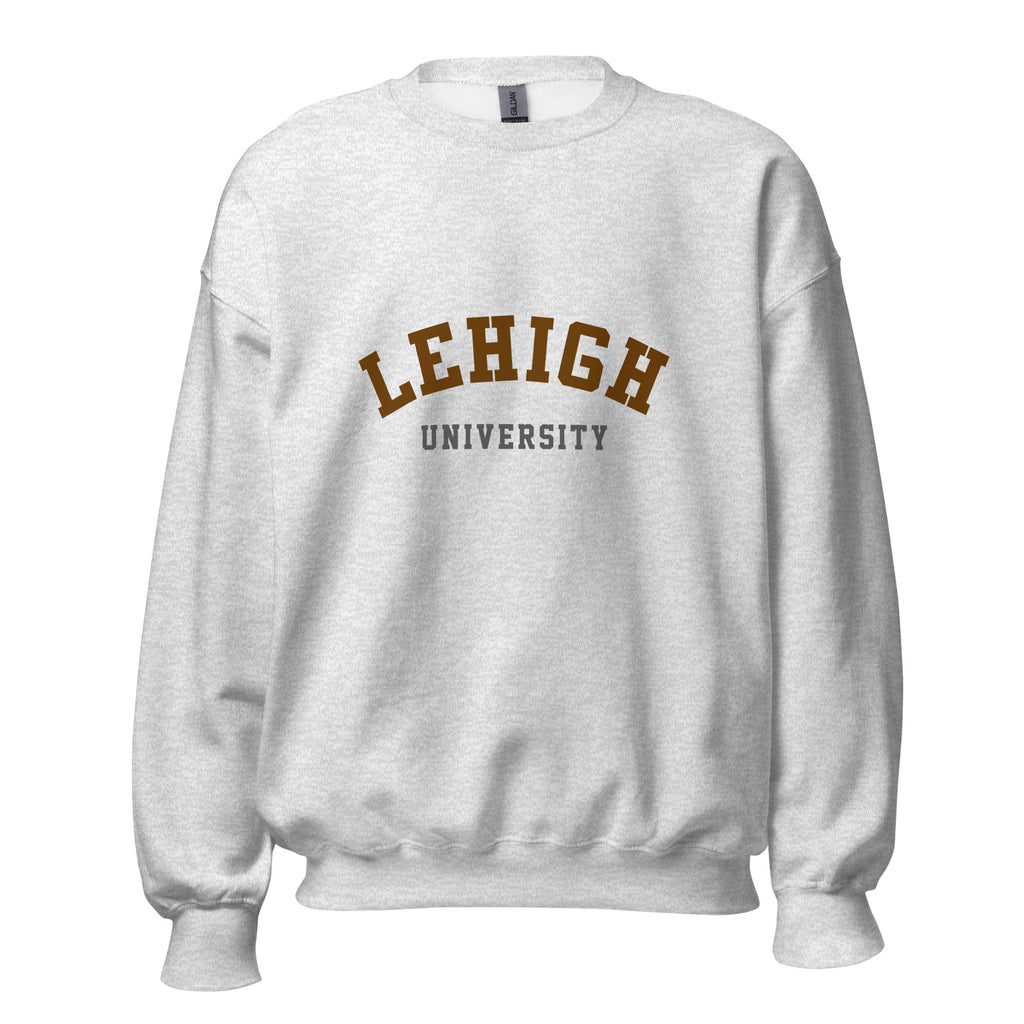 Unisex black sweatshirt featuring Lehigh University logo printed across the front chest