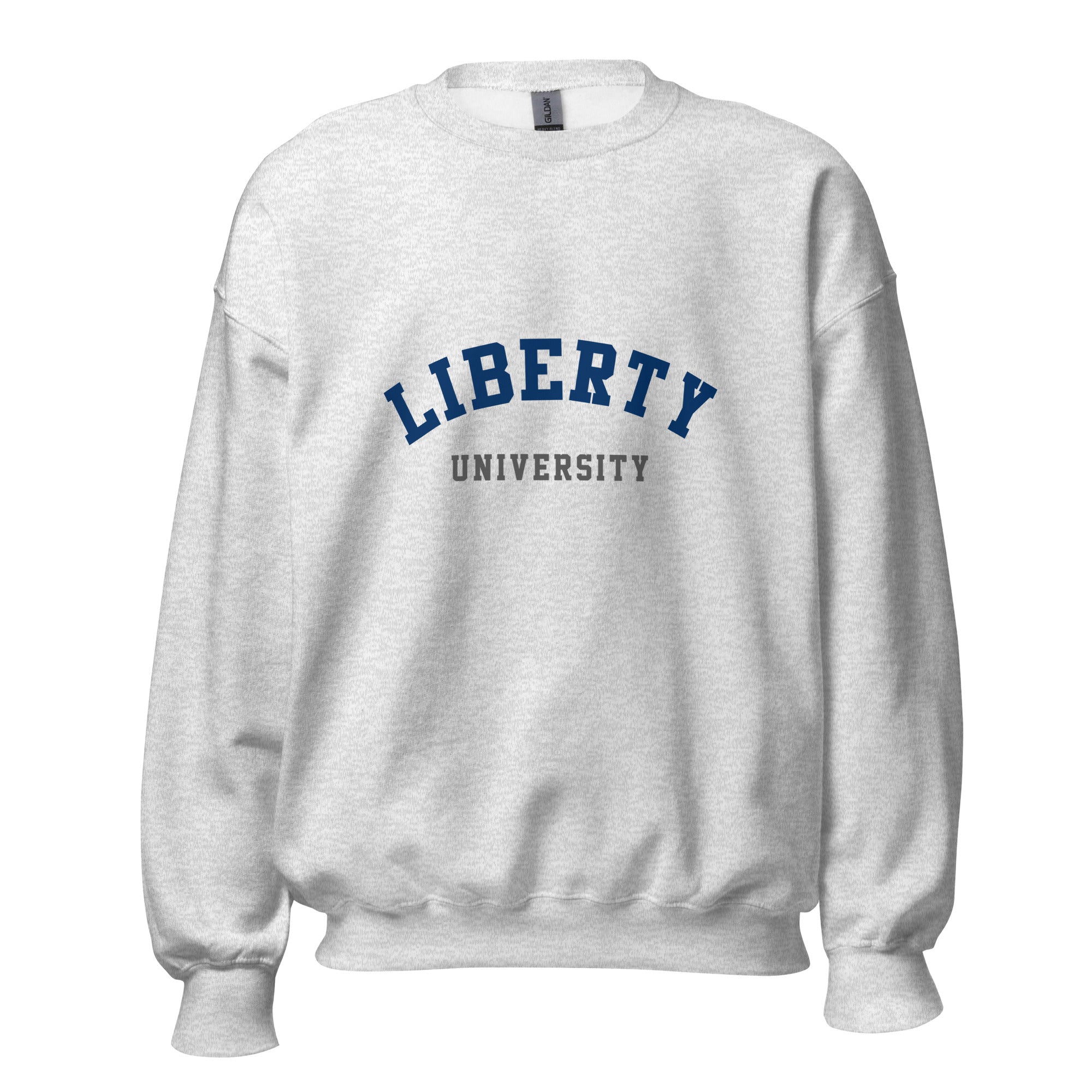 Unisex black sweatshirt featuring Liberty University logo printed across the front chest