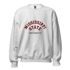 Unisex black sweatshirt featuring Mississippi State University logo printed across the front chest