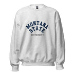 Unisex black sweatshirt featuring Montana State University logo printed across the front chest