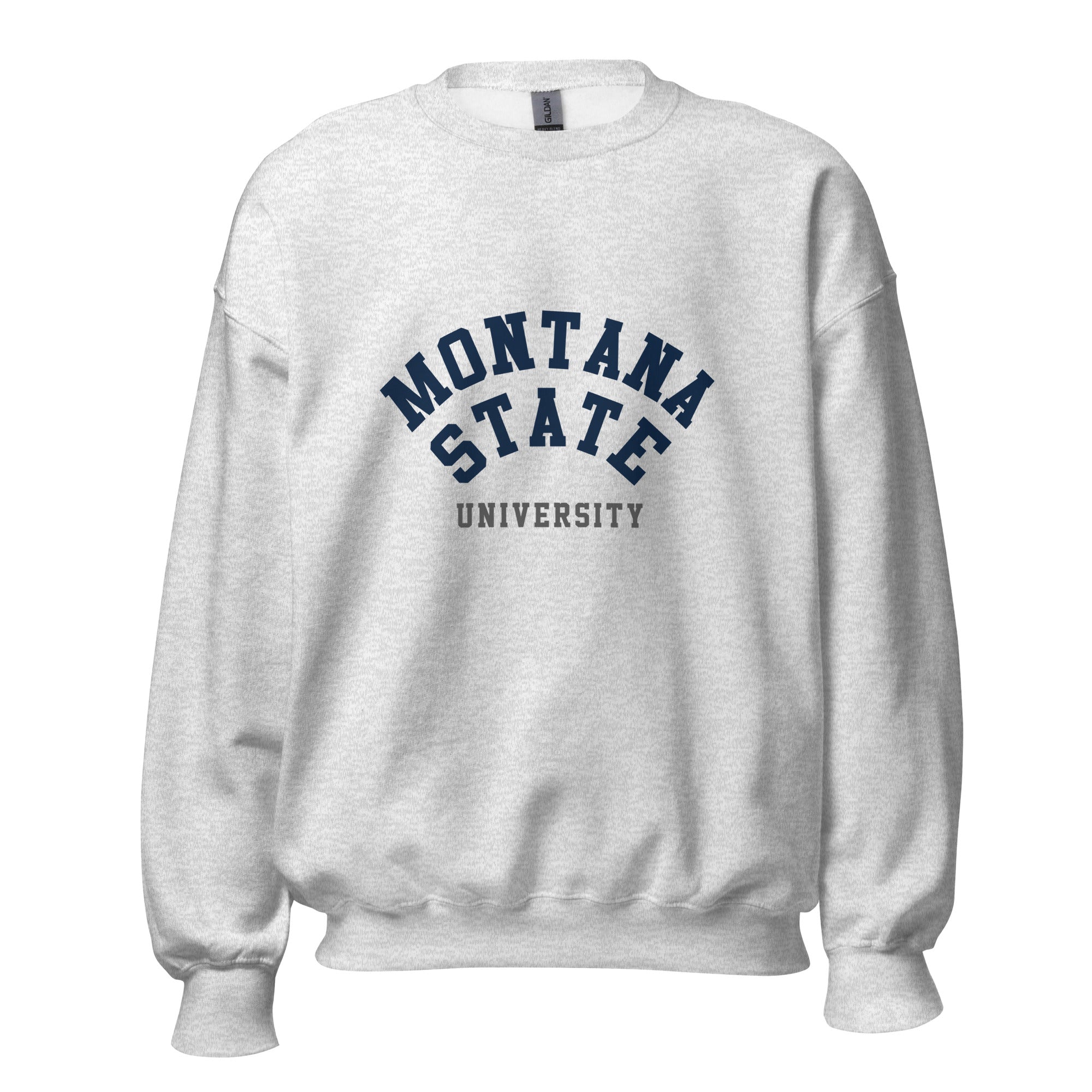 Unisex black sweatshirt featuring Montana State University logo printed across the front chest