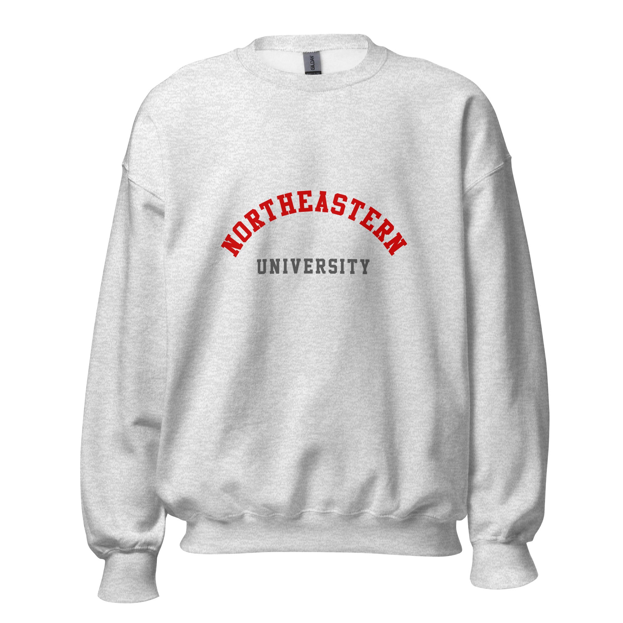 Unisex black sweatshirt featuring Northeastern University logo printed across the front chest