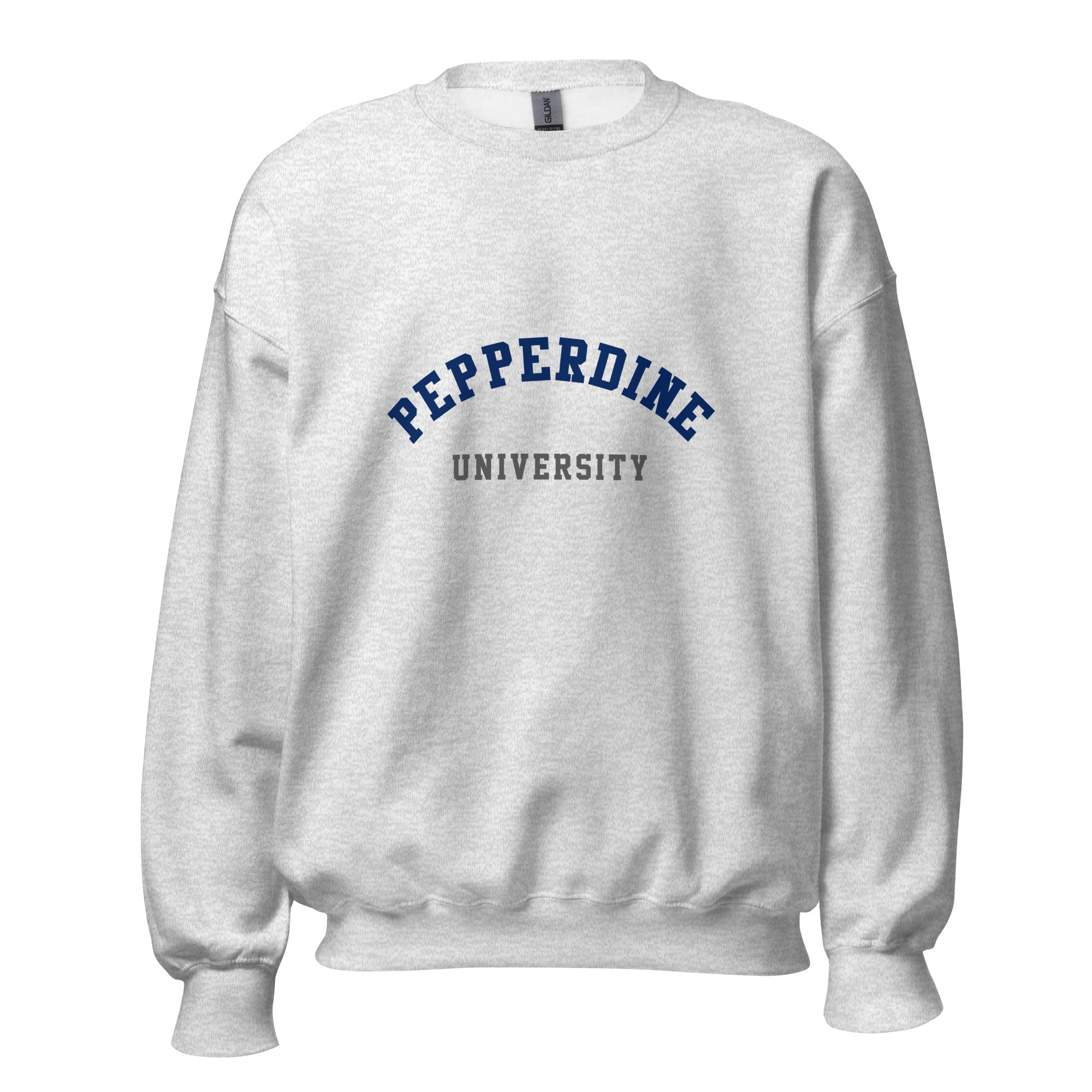 Unisex black sweatshirt featuring Pepperdine University logo printed across the front chest