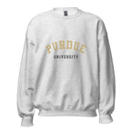 Unisex navy blue sweatshirt featuring Purdue University logo printed across the front chest