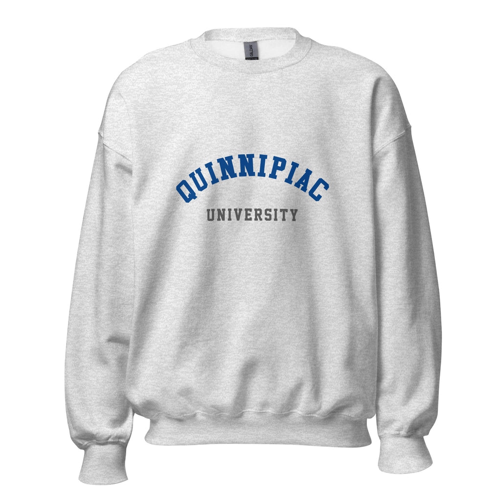 Unisex black sweatshirt featuring Quinnipiac University logo printed across the front chest