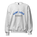 Unisex black sweatshirt featuring Saint Louis University logo printed across the front chest