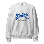 Unisex black sweatshirt featuring Southern Methodist University logo printed across the front chest