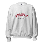 Unisex black sweatshirt featuring Temple University logo printed across the front chest
