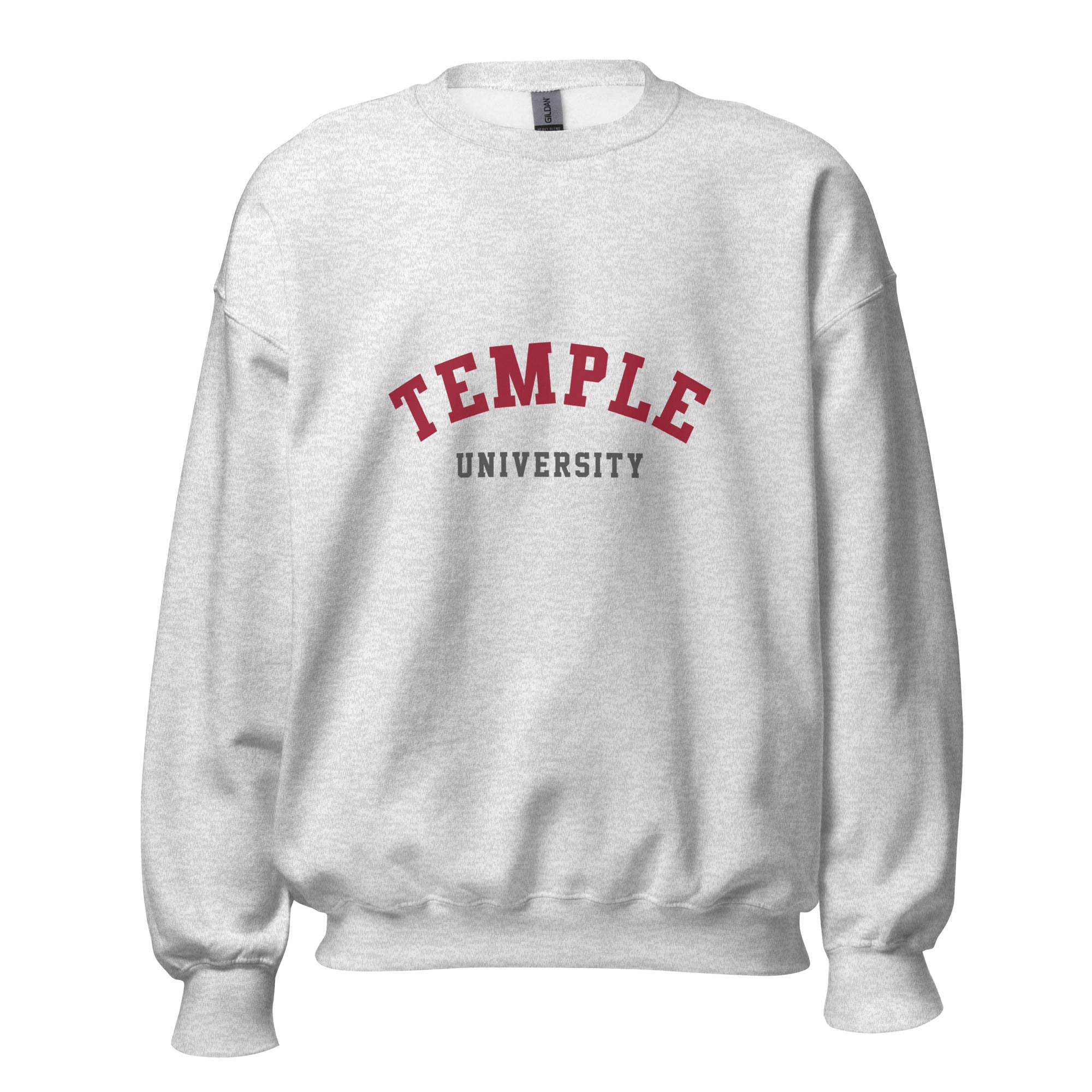 Unisex black sweatshirt featuring Temple University logo printed across the front chest
