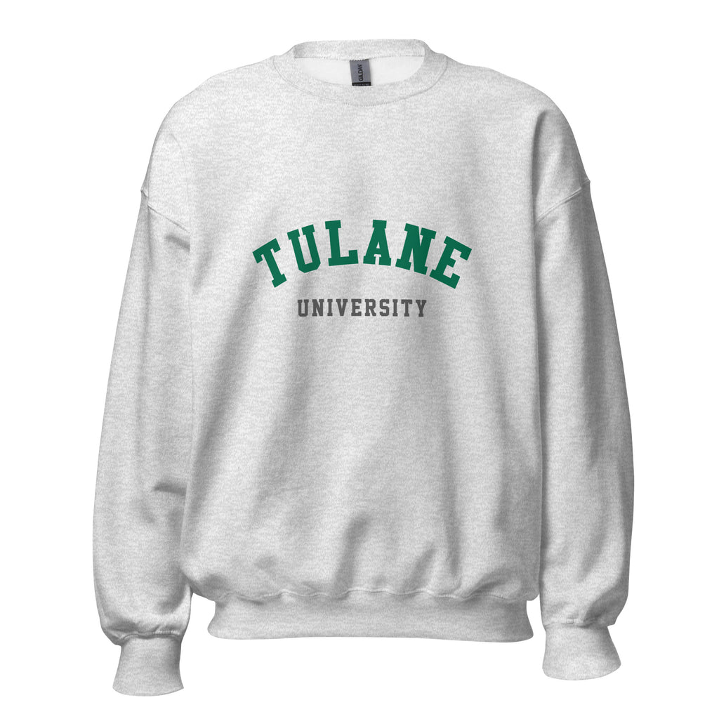 Unisex black sweatshirt featuring Tulane University logo printed across the front chest