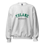 Unisex black sweatshirt featuring Tulane University logo printed across the front chest