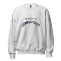 Unisex black sweatshirt featuring University of Connecticut logo printed across the front chest