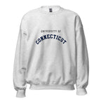 Unisex black sweatshirt featuring University of Connecticut logo printed across the front chest