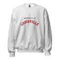 Unisex black sweatshirt featuring University of Louisville logo printed across the front chest