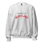 Unisex black sweatshirt featuring University of Maryland logo printed across the front chest