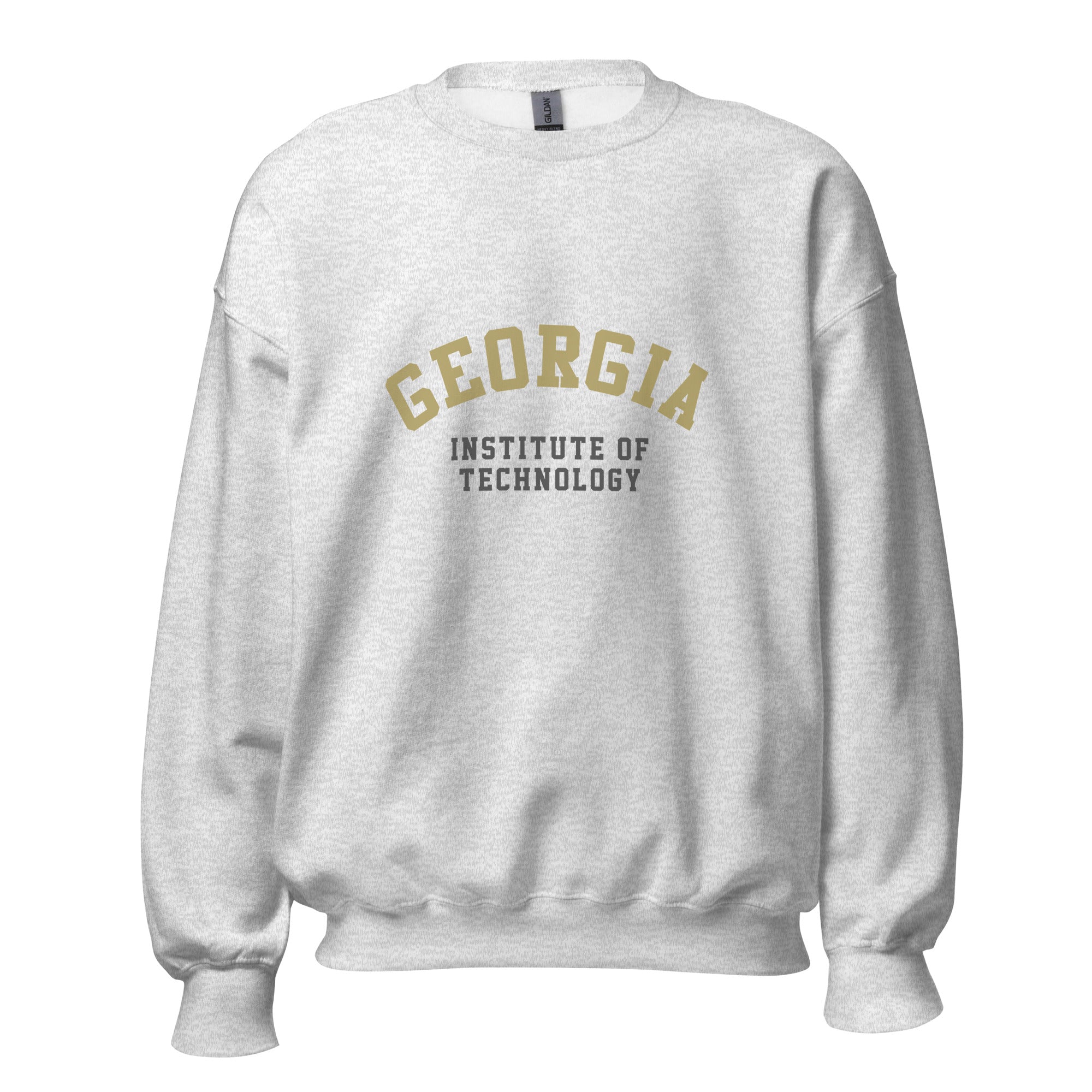 Unisex heather gray sweatshirt featuring Georgia Tech logo printed across the front chest