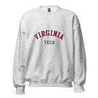 Unisex black sweatshirt featuring Virginia Tech logo printed across the front chest