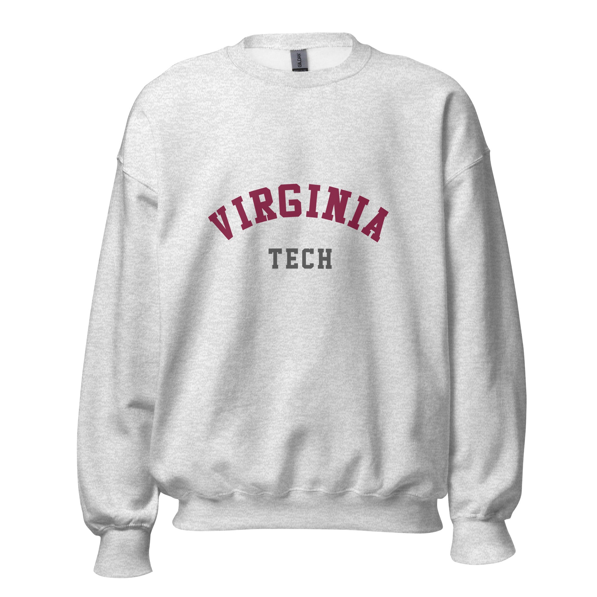 Unisex black sweatshirt featuring Virginia Tech logo printed across the front chest