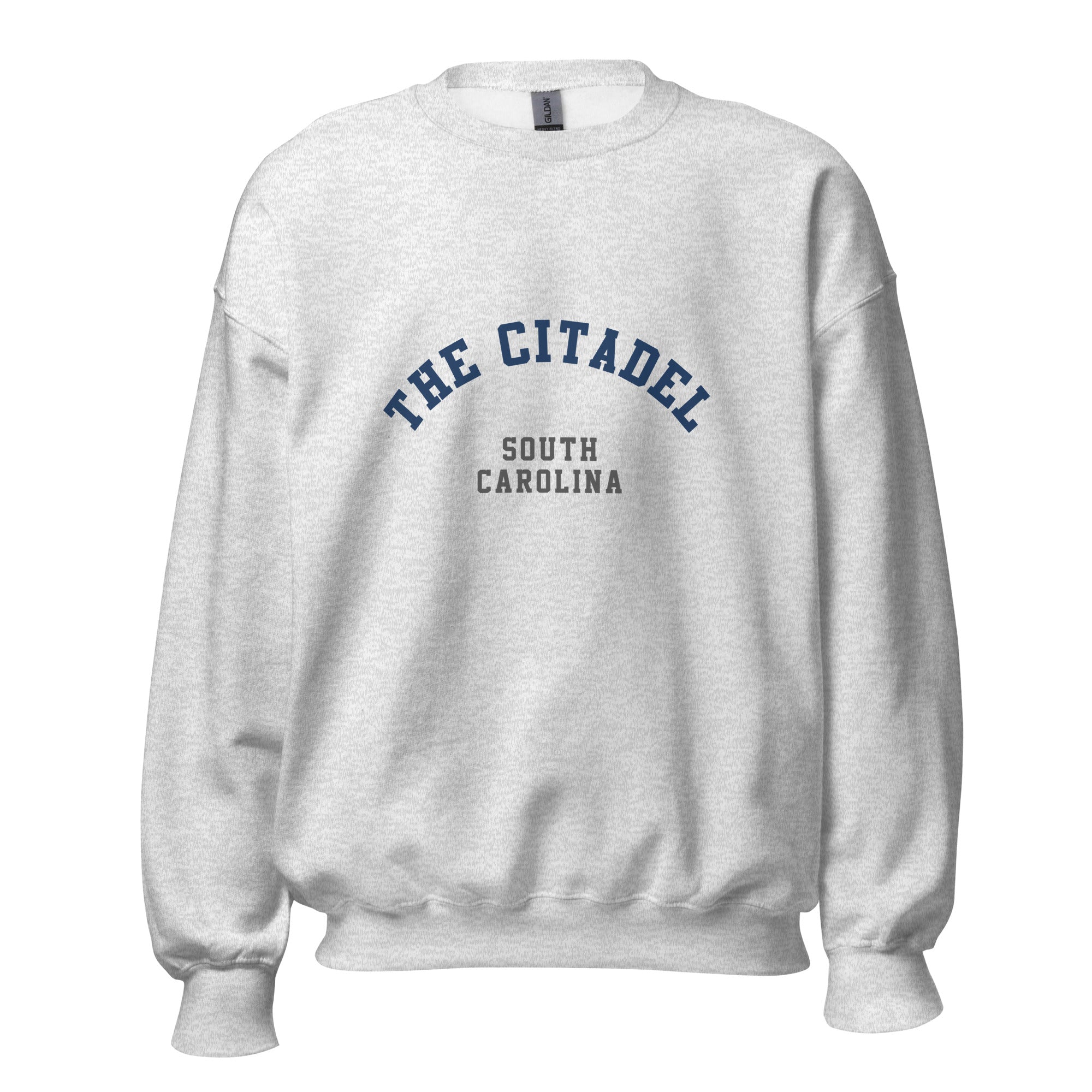 Unisex black sweatshirt featuring The Citadel logo printed across the front chest