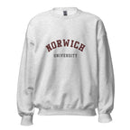 Unisex black sweatshirt featuring Norwich University logo printed across the front chest