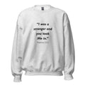 Unisex black sweatshirt with Matthew 25:35 Bible verse printed across the chest