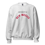 University of New Mexico Unisex Sweatshirt, shown in Ash, front view, sizes S–5XL