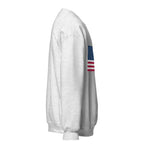 Unisex maroon sweatshirt featuring American flag design printed across the front chest