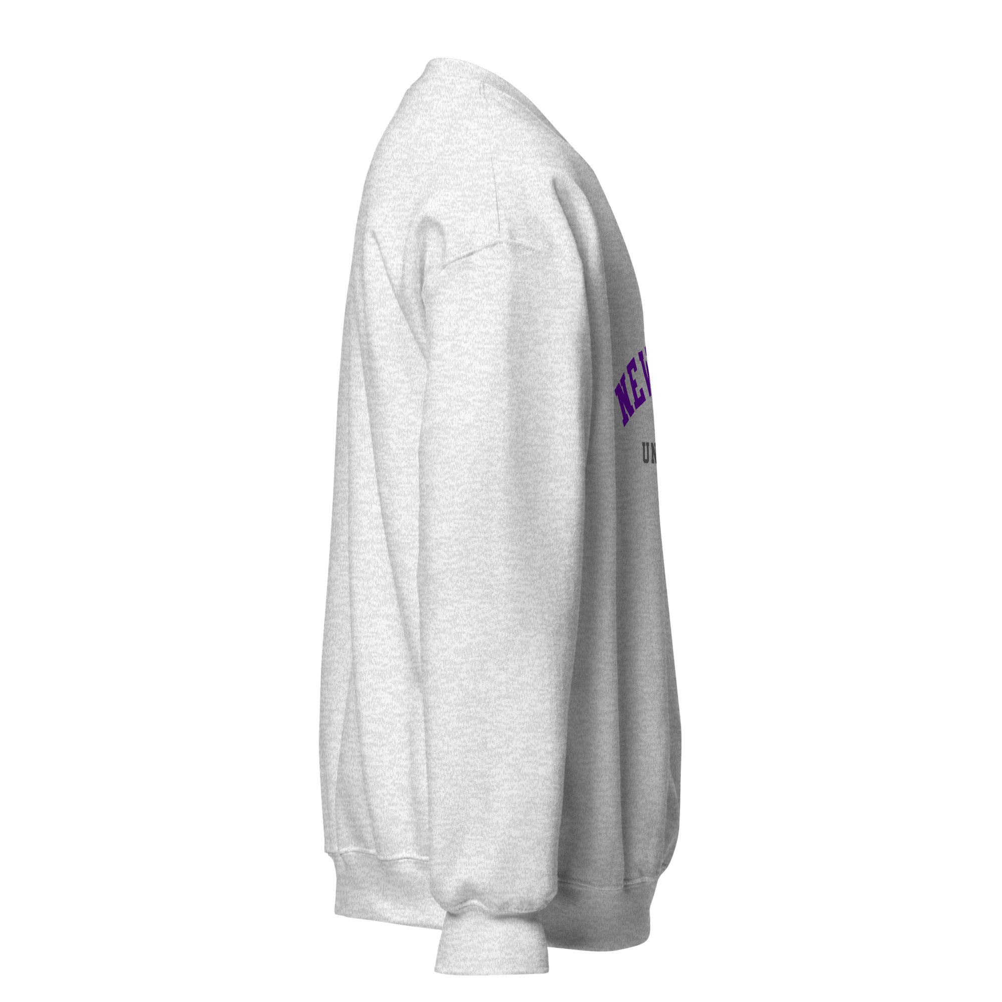 Unisex navy blue sweatshirt featuring New York University logo printed across the front chest