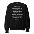 Unisex heather gray sweatshirt with Joshua 1:9 Bible verse printed in white text on front