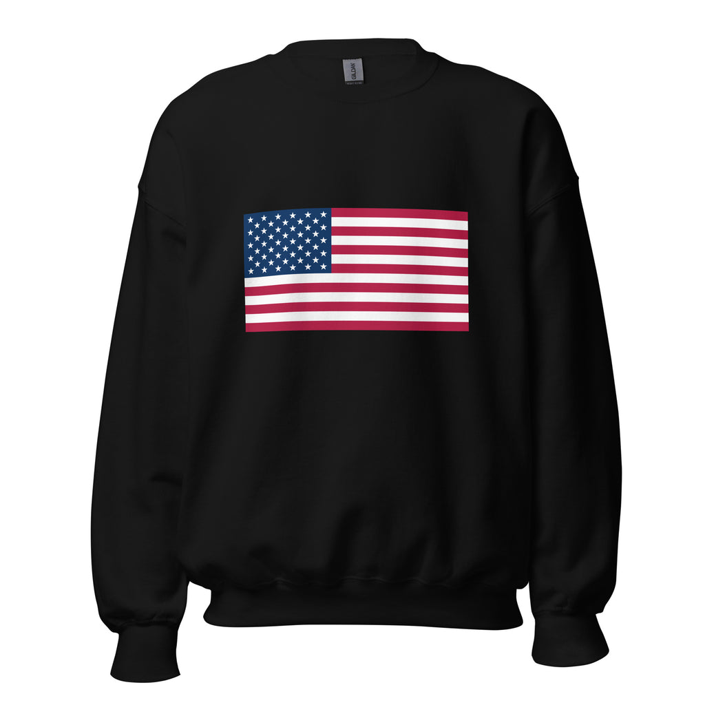 Unisex heather gray sweatshirt featuring American flag design printed across the front chest